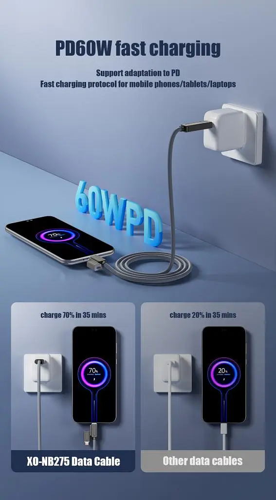 Кабель XO NB275 Zinc Alloy Silicone Type-C/USB-A to TYPE-C/Lightning - 4-in-1 - 60W - 1m Gray teh0022032 - фото 4
