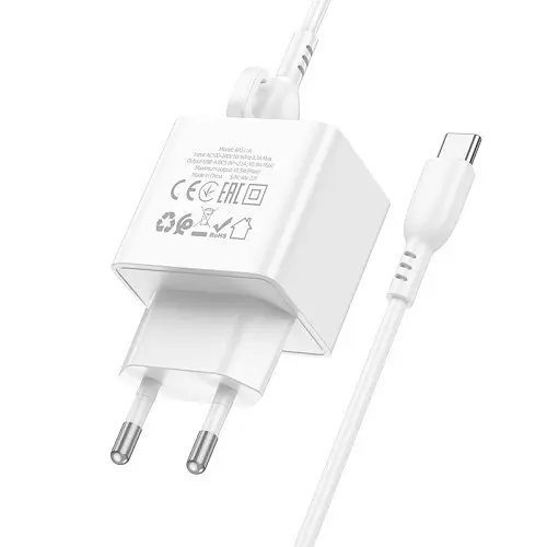 Сітчасте зарядне пристрій BOROFONE BAS11A Erudite single port 1USB/2.1A+ Cable Type-C білий - фото 5