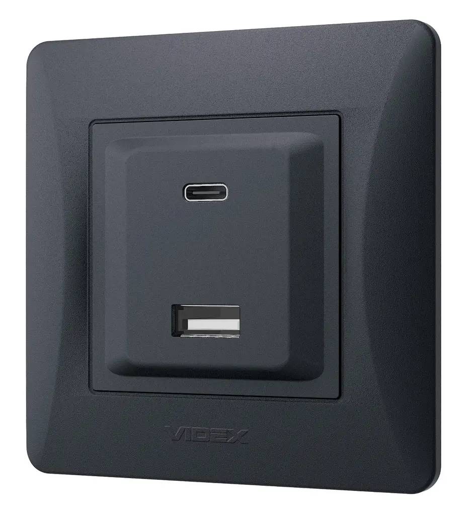 Розетка Videx Binera USB-A + USB-C PD20W чорний графіт (VF-BNCHRUC20-BG) - фото 2