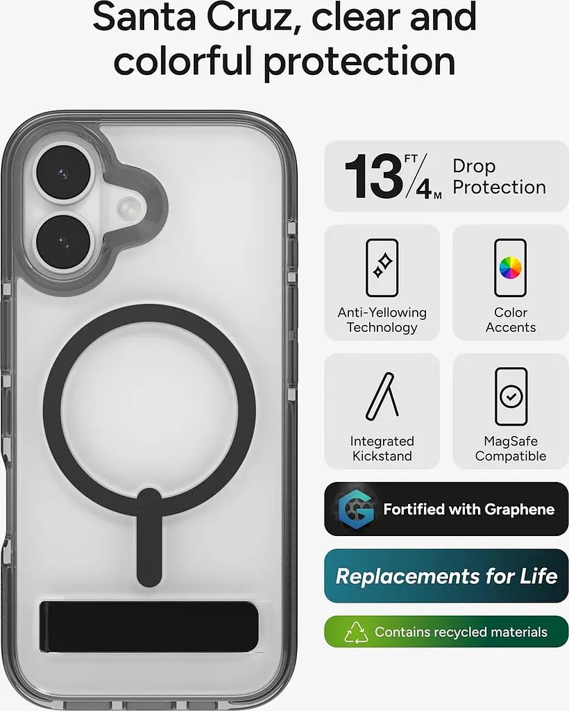 Чохол протиударний з підставкою ZAGG Gear4 Crystal Palace MagSafe для iPhone 16 Прозорий + Black - фото 9