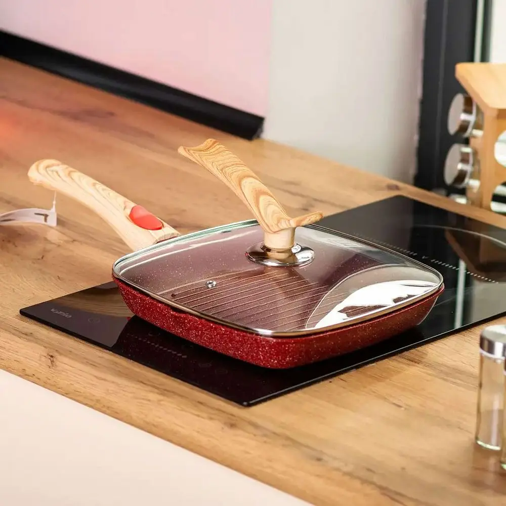 Сковорода-гриль MGC 24 см с антипригарным покрытием и съемной ручкой, красный MGC HP-4-461R - фото 6