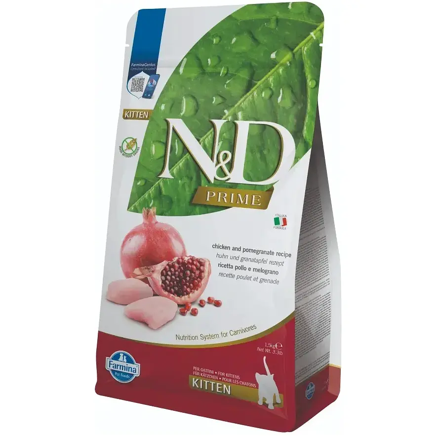 Беззерновий сухий корм для кошенят Farmina N&D Prime Grain Free Chicken & Pomegranate Kitten із куркою та гранатом 1.5 кг