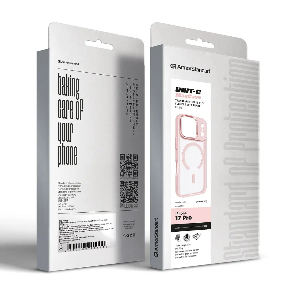 Чехол Apple iPhone 17 Pro, Unit MagSafe, розовый, прозрачный, магсейф, противоударный, магнитный, панель-накладка с поддержкой MagSafe, с поддержкой беспроводной зарядки, TPU+PC, защита всего корпуса, ударопрочный, ArmorStandart (ARM86295) - фото 6