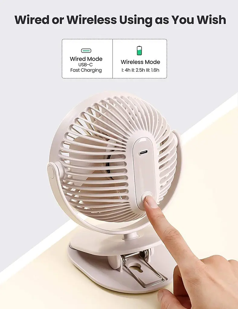 Настольный  электрический вентилятор UGREEN USB-C MULTIFUNCTIONAL FAN #80907 с защитной решеткой и прищепкой - фото 5