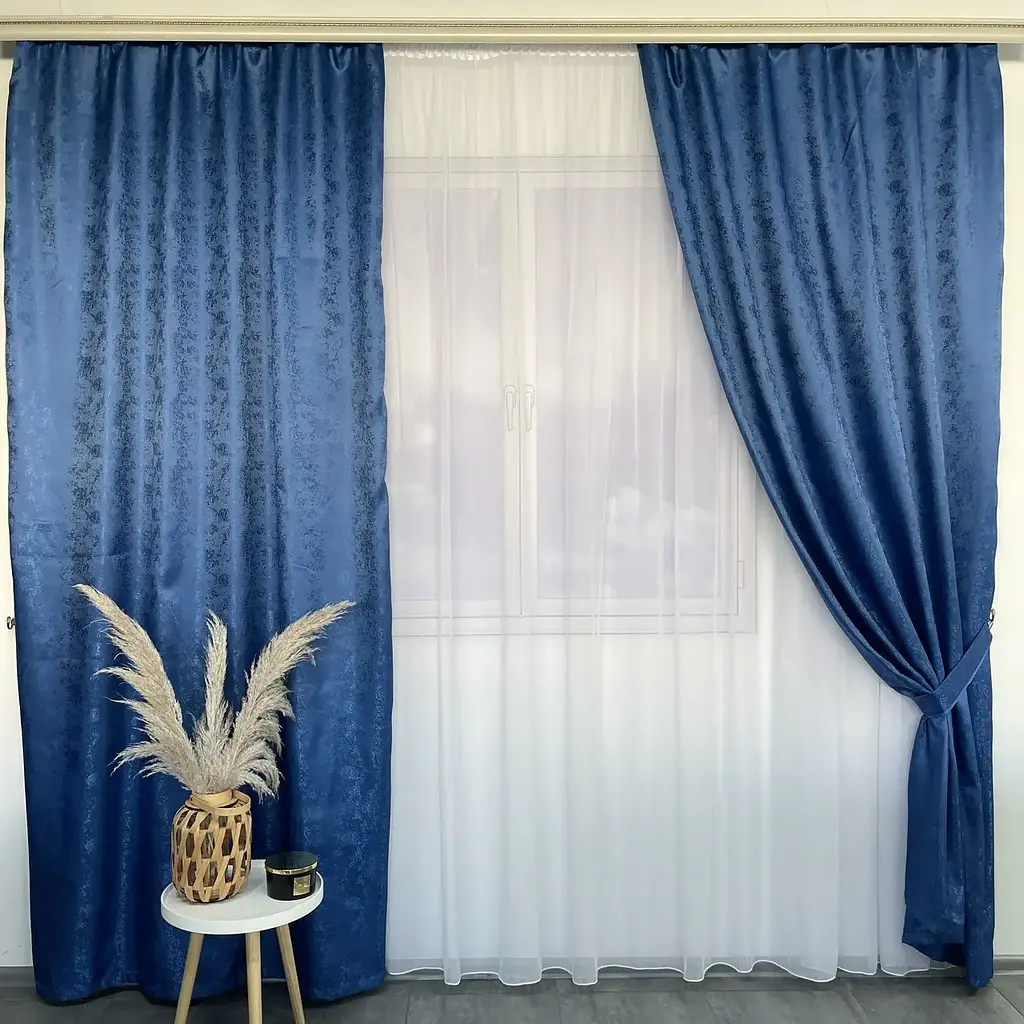 Жакардові штори "пісок" синього кольору на тасьмі 2шт. 150х270 ALBO pbe0052485 - фото 3
