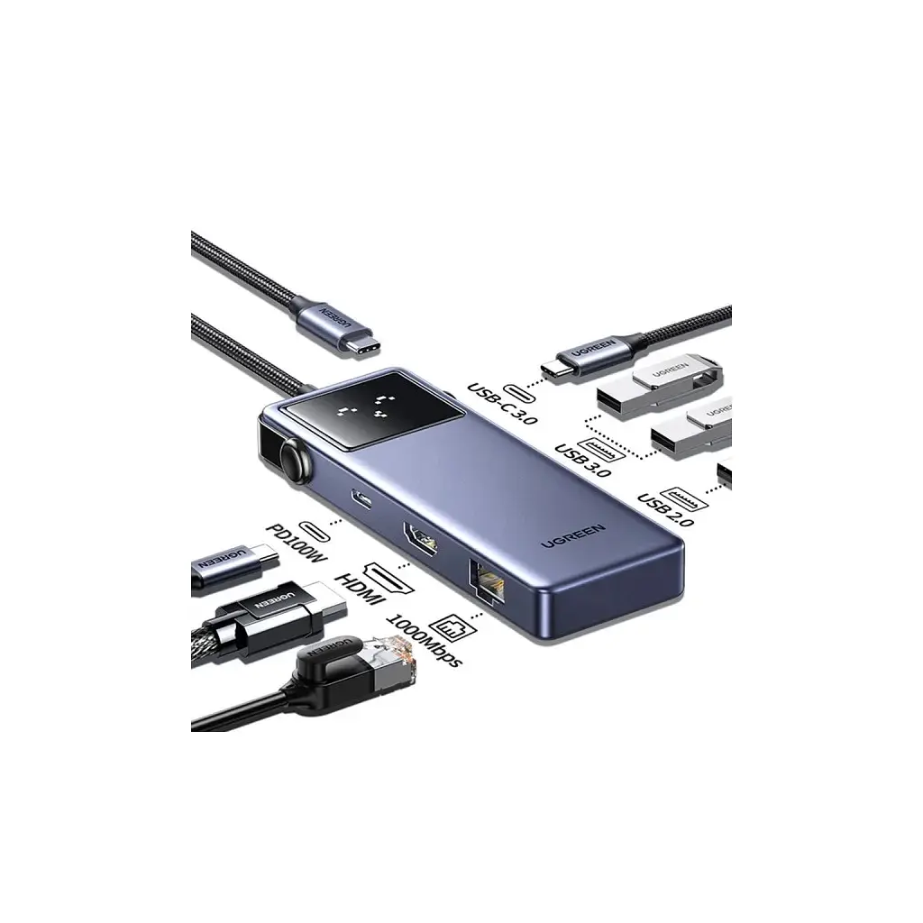 Концентратор Ugreen USB-C 7-in-1 3xUSB + 1xUSB-C + HDMI + RJ45 + PD 100W CM888 gray (45155) - фото 4