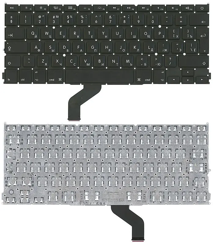 Клавіатура для ноутбука Apple MacBook Pro (A1425) з підсвічуванням (Light) Black, (No Frame), RU (вертикальний ентер) - фото 3