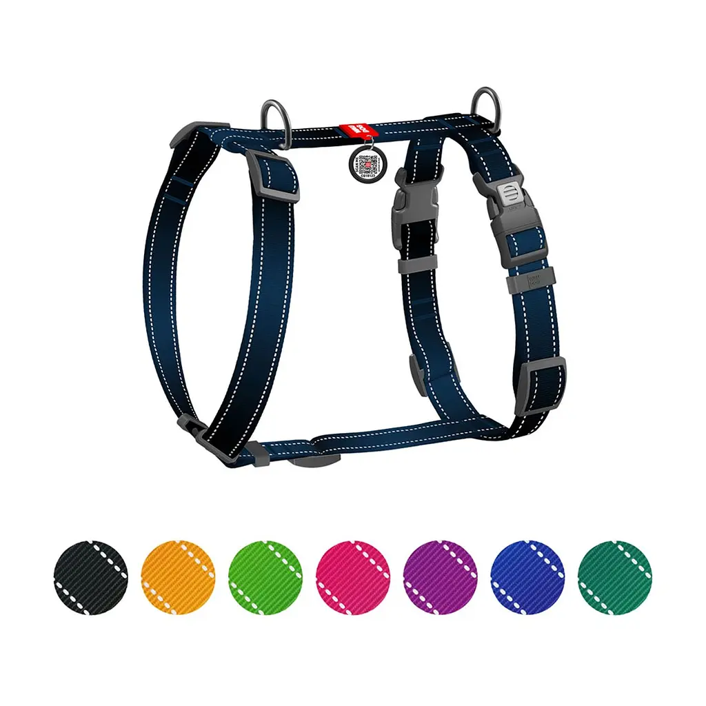 Шлея для собак WAUDOG Nylon Mono H-подібна з QR паспортом, світловідбивна, М чорна (54571) - фото 3
