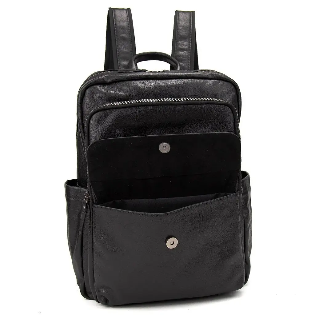 Чоловічий шкіряний рюкзак чорний Tiding Bag 2086A чорний - фото 7