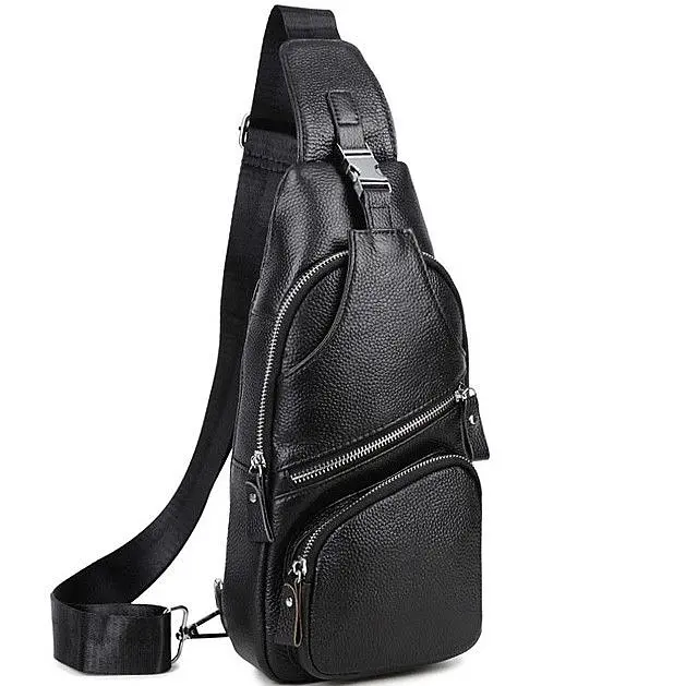 Чоловіча шкіряна сумка-слінг 17х32х7 для роботи та офісу TIDING BAG MK-96303 чорна 18 см