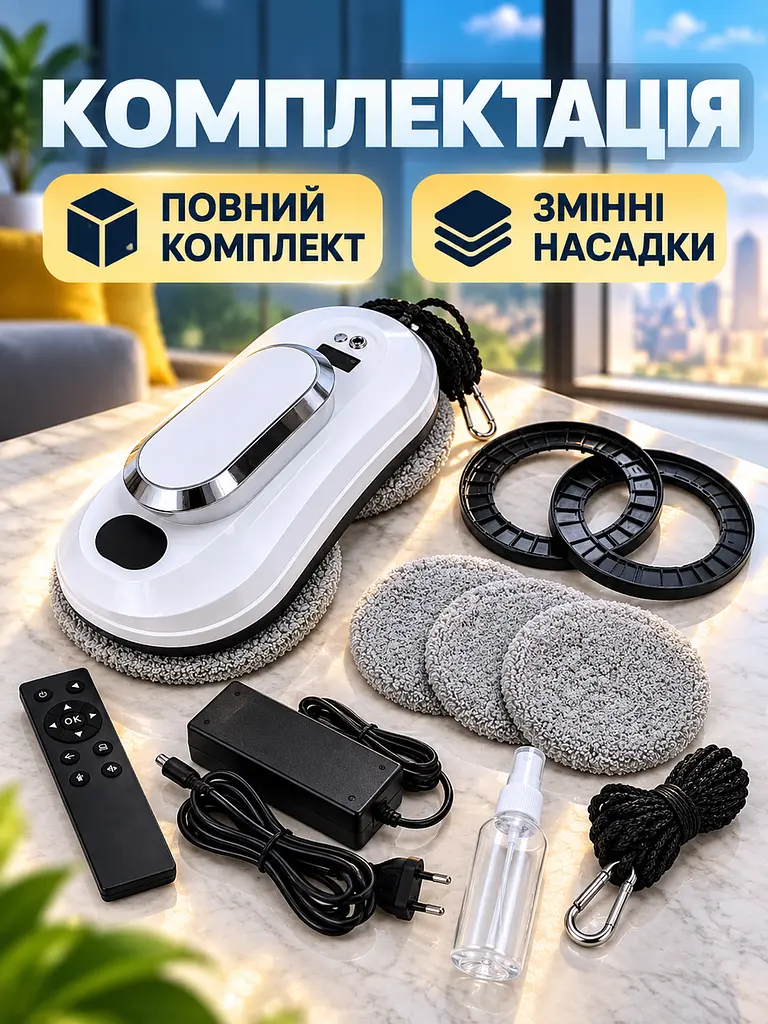 Інтелектуальний робот для миття вікон, 3 режими, Автоматизована машина для миття вікон + пульт ДУ, Білий (5253588245) - фото 7