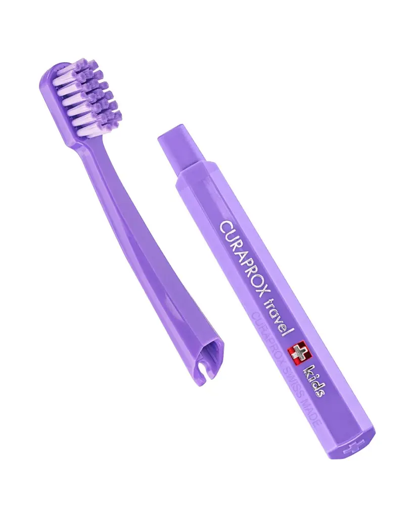 Дорожный набор Curaprox Kids фиолетовый: зубная щетка Kids + детская зубная паста 10 мл + ершики 2 шт. - фото 3