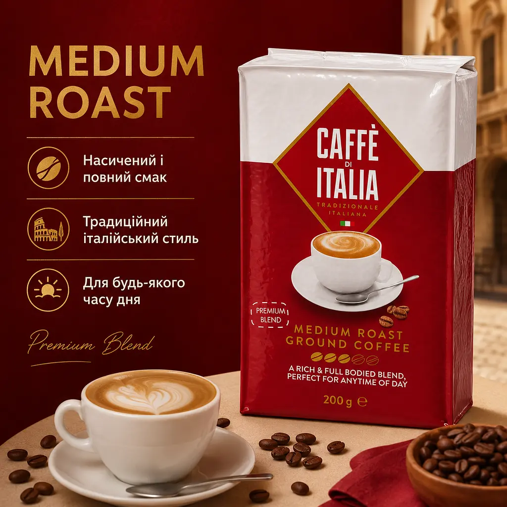 Кава мелена Caffè di Italia Medium Roast 200 г середнього обсмаження для турки, френч-преса, гейзерної кавоварки та чашки - фото 2