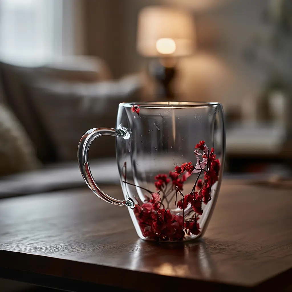Чашка стеклянная с двойными стенками с декором красных сухоцветов 350 мл Yiwu 64486-41 - фото 5