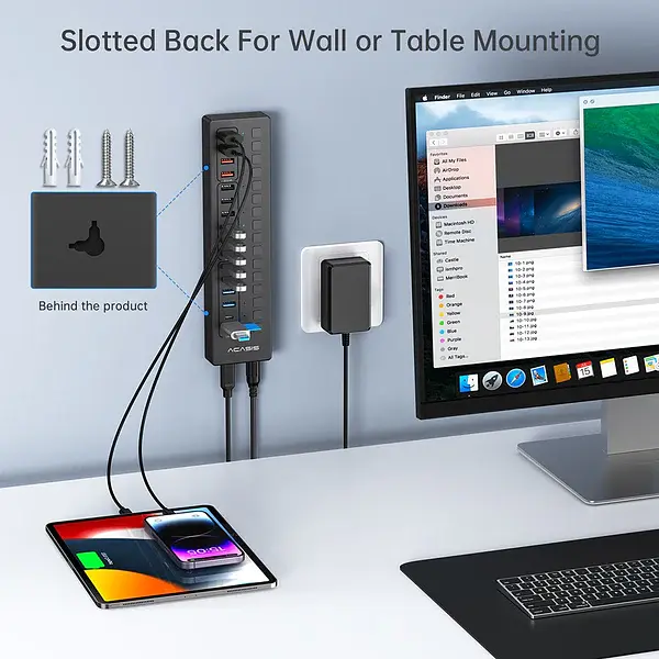 Розумний USB hub Acasis DS-516PB на 16 портів USB-C/USB 5 Гбіт/с розгалужувач з живленням від мережі (Чорний) - фото 7