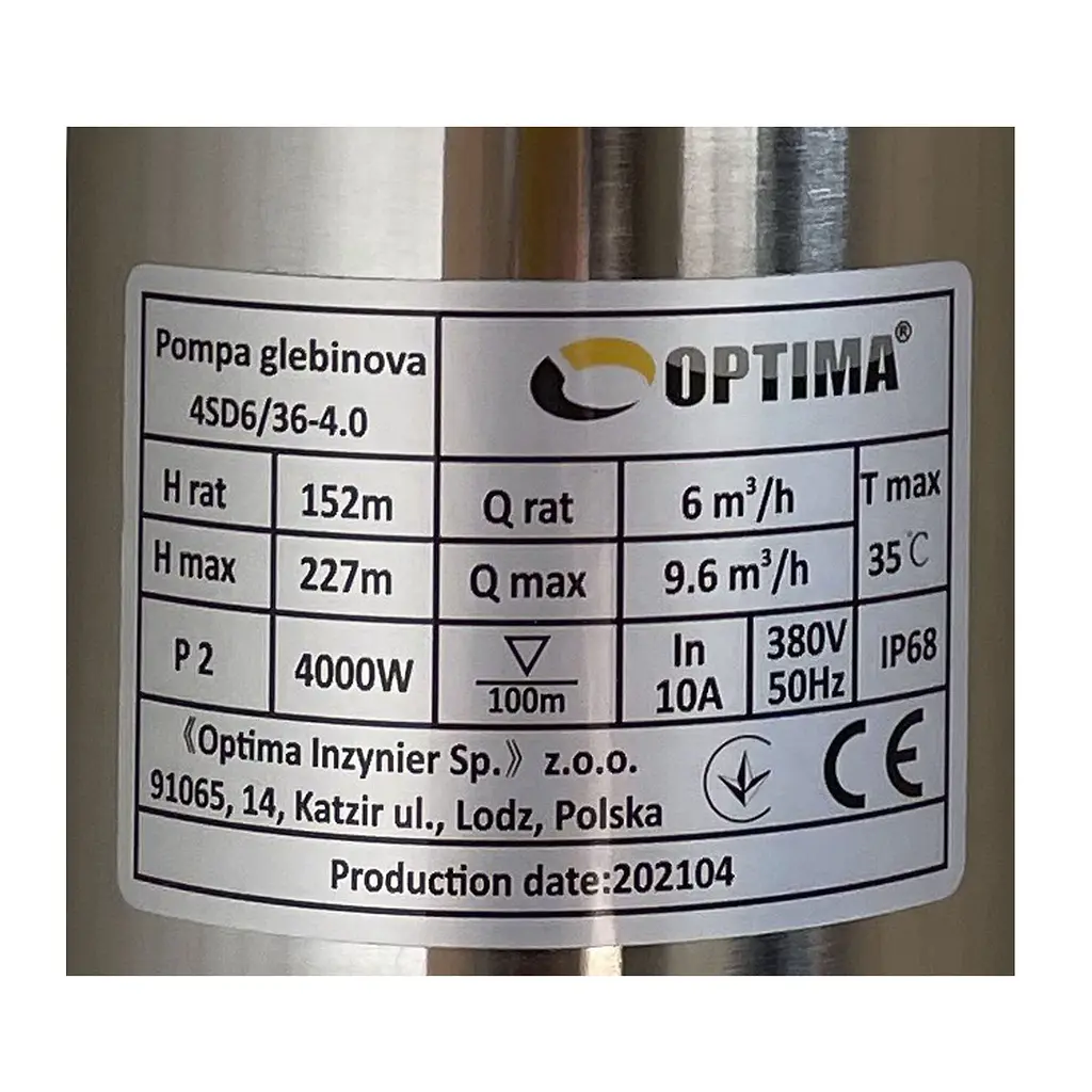Насос свердловинний з підв, стійк, до піску Optima 4SD6/36 4,0 кВт 227м 3-фазний 000021132 - фото 3