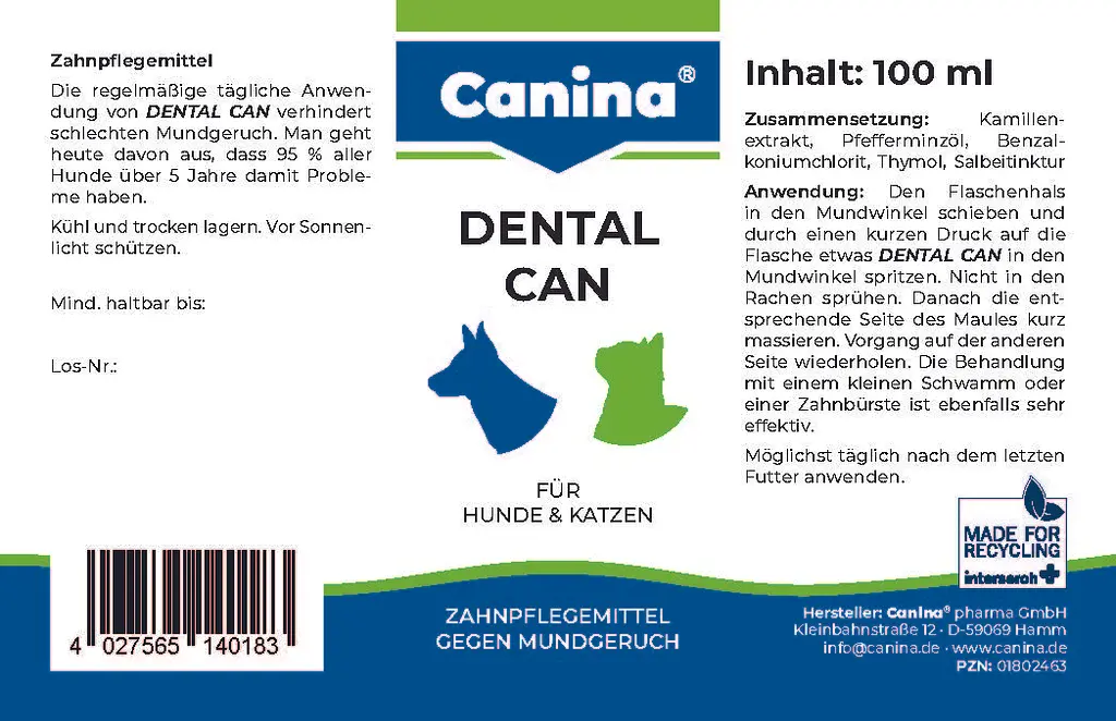 Гигиеническое средство Canina Dental Can для устранения неприятного запаха в пасти собак, здоровье зубов и десен 100 мл - фото 3