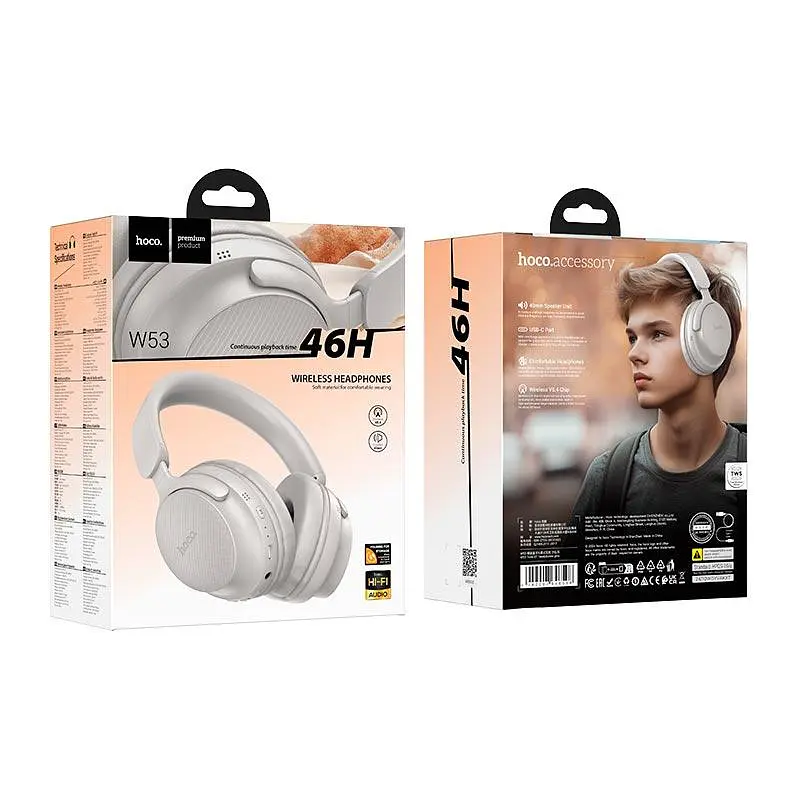 Навушники бездротові Hoco Tone BT headphones W53 BT5.4 46H чорні - фото 2