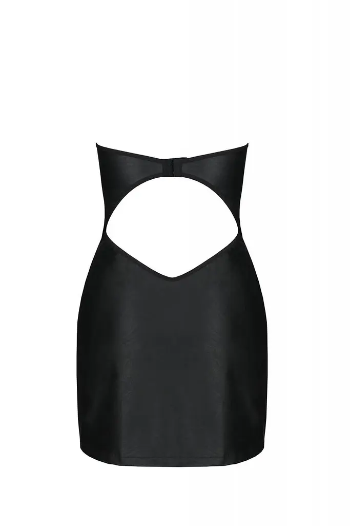 Мини-платье из экокожи Passion Celine Chemise black шнуровка трусики в комплекте 4XL/5XL - фото 4
