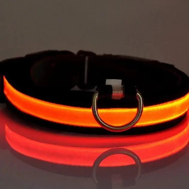 Світлодіодний водонепроникний нашийник на акумуляторі з USB для котів і собак M помаранчевий - фото 2