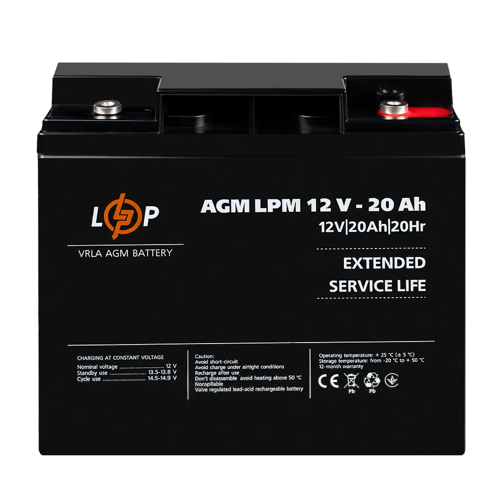 Акумулятор AGM LPM 12V-20 Ah під болт М5 - фото 2
