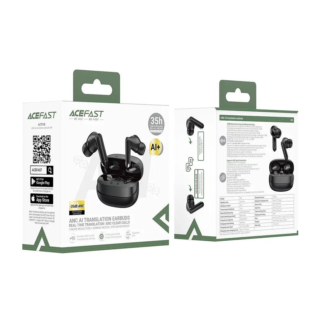 Бездротові навушники TWS ACEFAST W8 AI translation, ANC+ENC, IPX4, Black (6974316286165) - фото 2