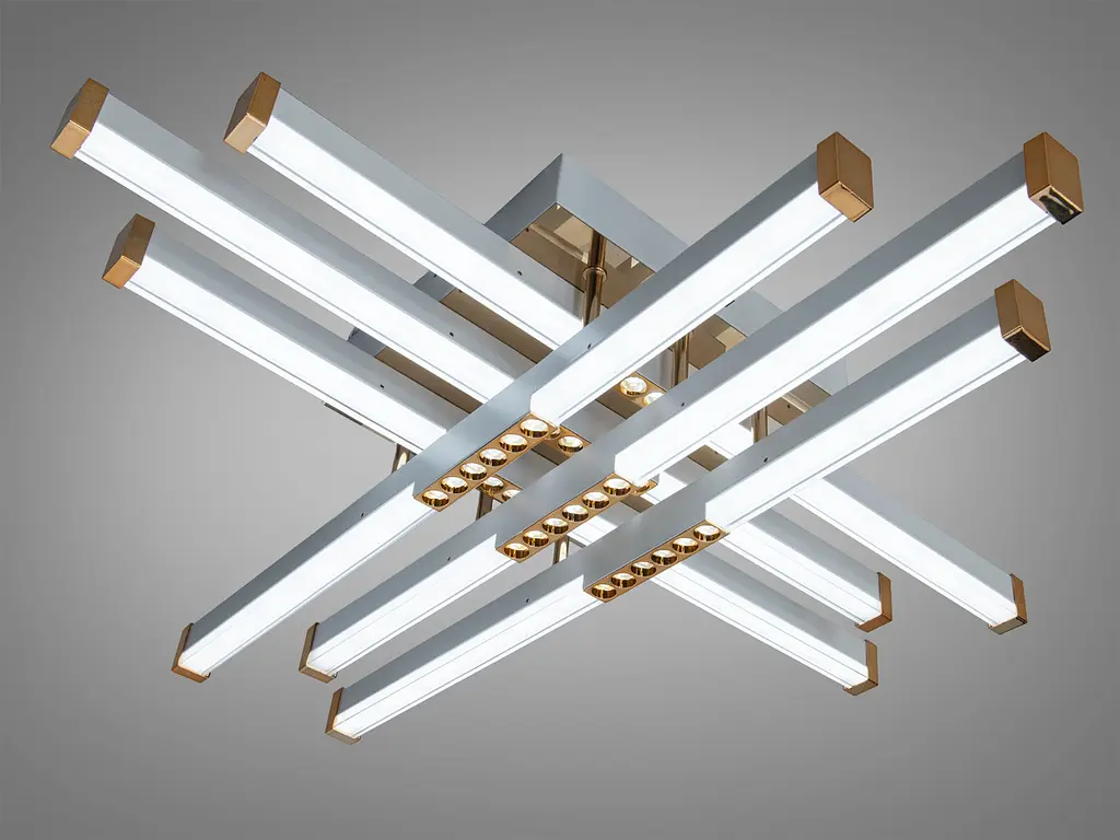 Сучасна стельова LED-люстра Diasha 2532WH+G dimmer Лінії білий+золото, 80Вт, 68 см, 10-20m² - фото 2