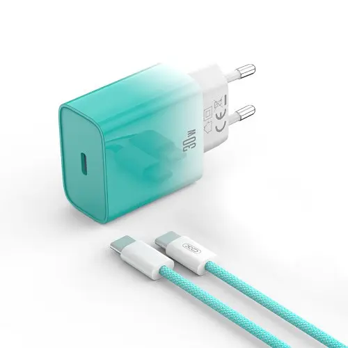 Мережевий зарядний пристрій XO CE18 (EU) PD30W USB-C fast charging charger with Type-C cable Синій - фото 4
