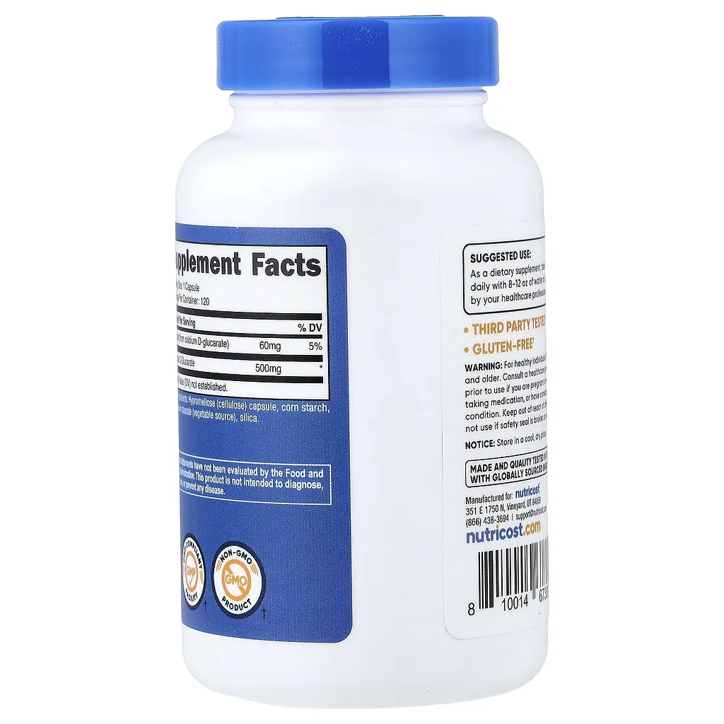 D-глюкарат кальцію Nutricost Calcium D-Glucarate 500 мг 120 капсул - фото 3