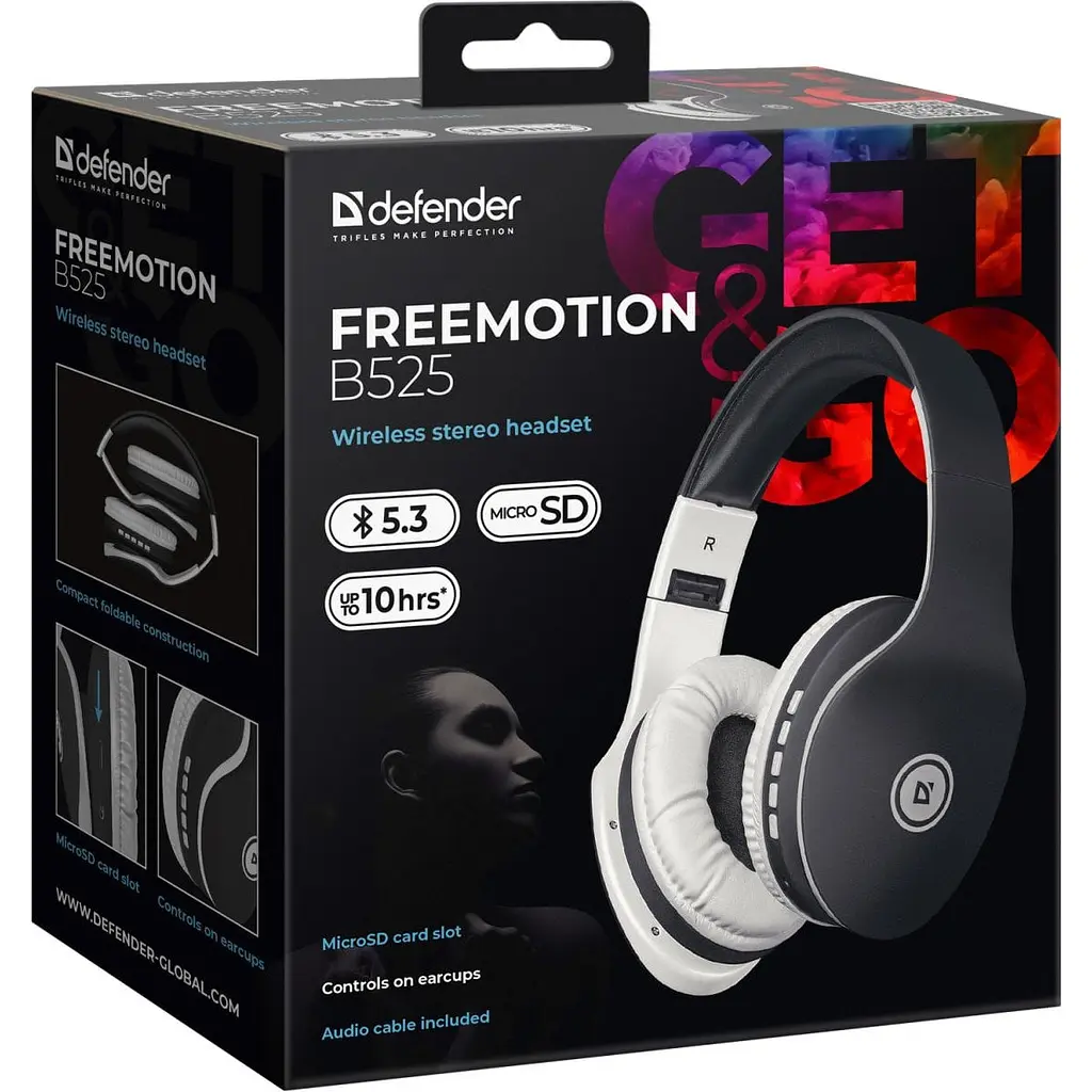 Гарнітура Defender FreeMotion B525 Bluetooth + 3.5 мм Black-White (63525) - фото 2