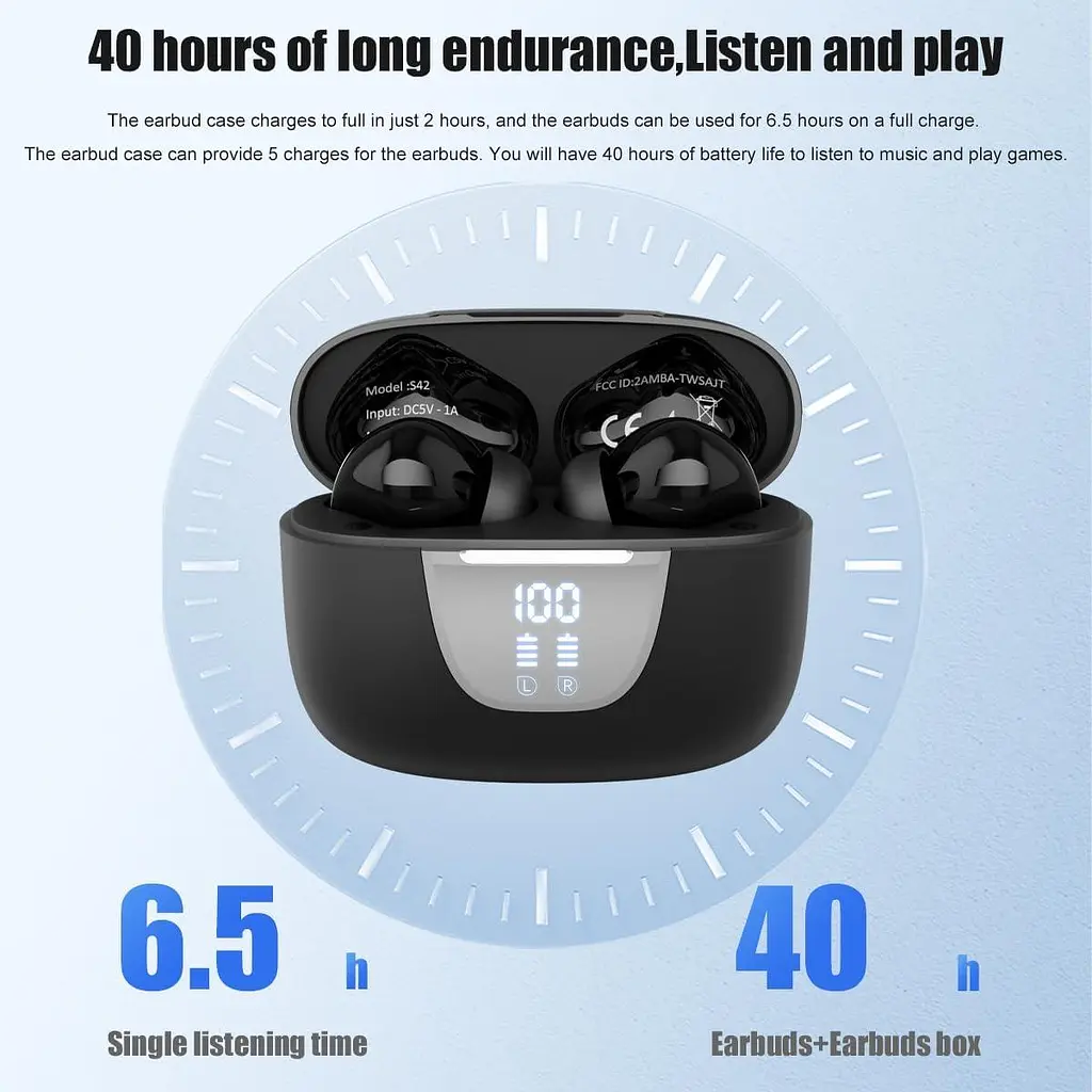 Беспроводные наушники Bluetooth 5.3 TWS 40H время воспроизведения в наушниках с микрофоном, глубокий бас, IPX5 - фото 6