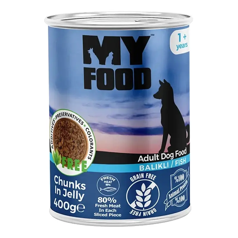 Вологий корм Hermos My Food Для собак шматочки в желе з рибою 400 г