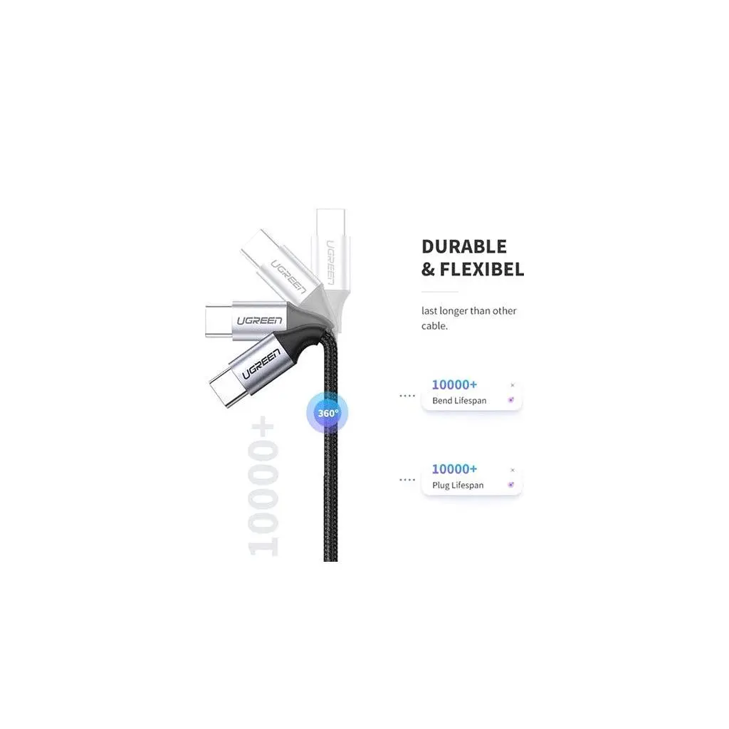 Дата кабель USB-C to USB-C 2.0m 60W 3A PD3.0/QC4.0 480Mbps aluminum braid Ugreen (50152) - фото 4