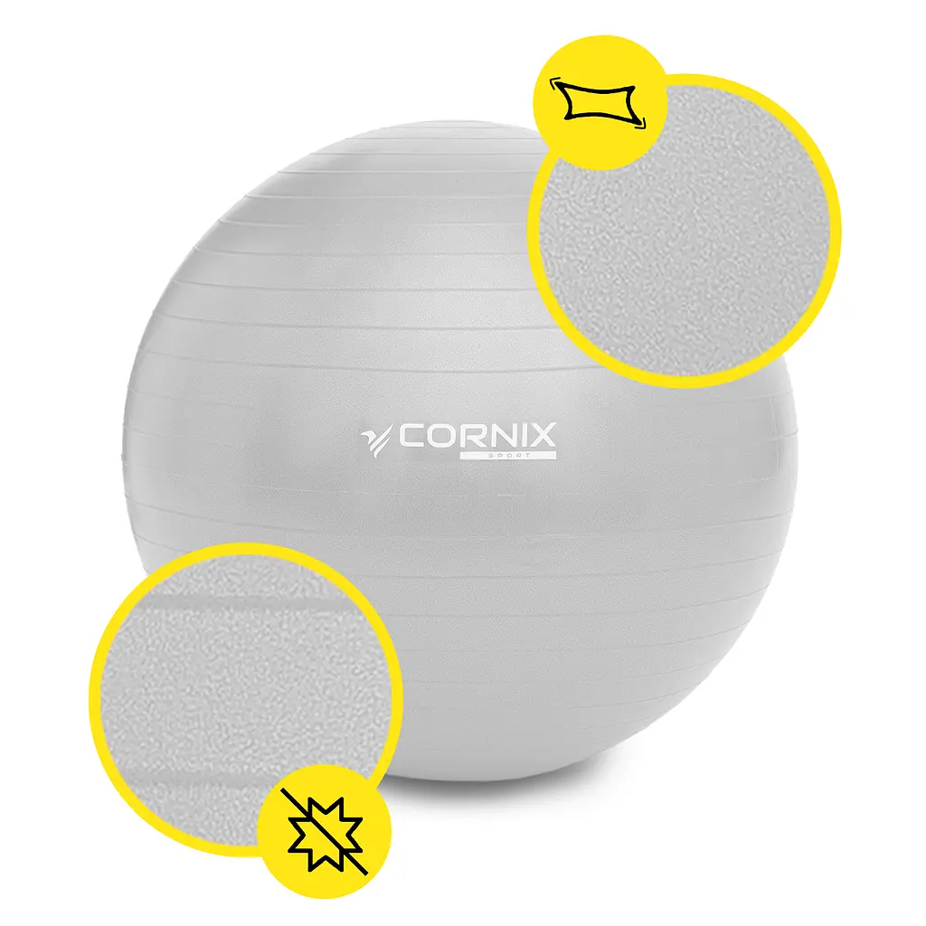 М'яч для фітнесу (фітбол) Cornix 75 см Anti-Burst Silver XR-0365 - фото 7