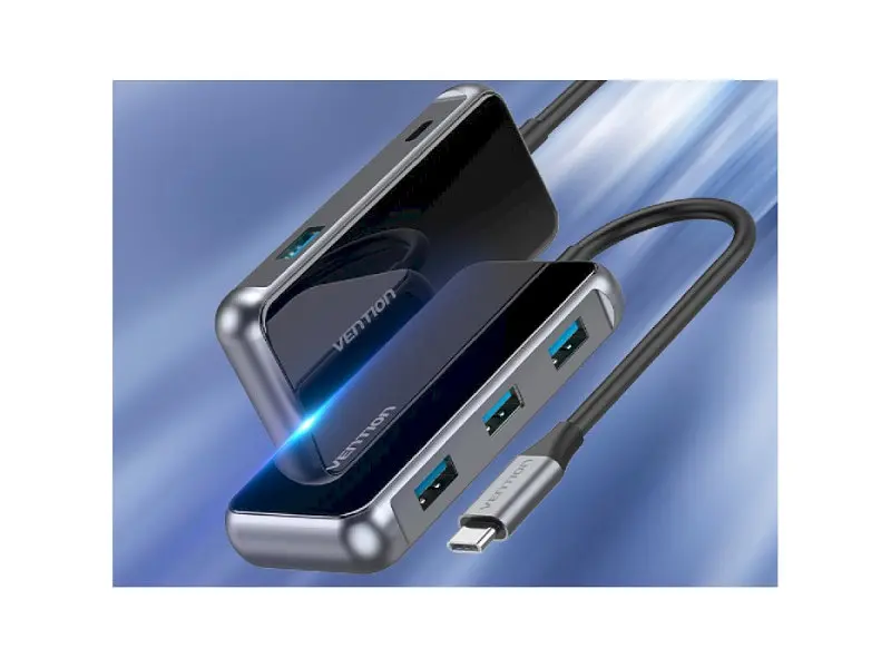 Мультипортовий адаптер Vention 5 in 1 Type-C-USB-PD 4USB 3.0 0.15m Black (TFDHB) - фото 2