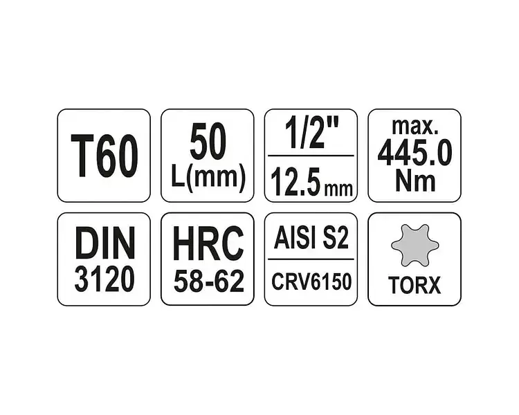 Головка торцевая Yato квадрат 1/2" TORX Т60 L=55 мм (YT-04318) - фото 4
