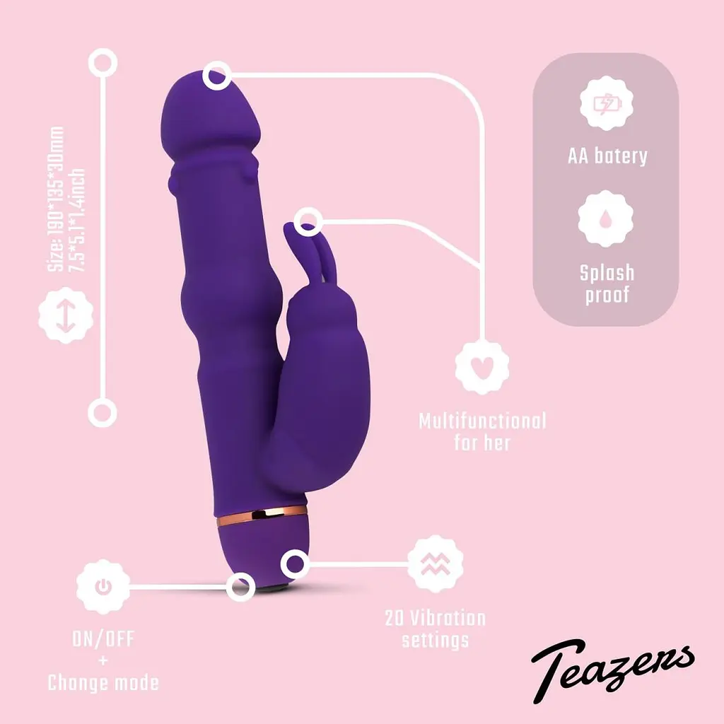 Вібратор-кролик Teazers Silicone Rabbit, 19 см (фіолетовий) - фото 8