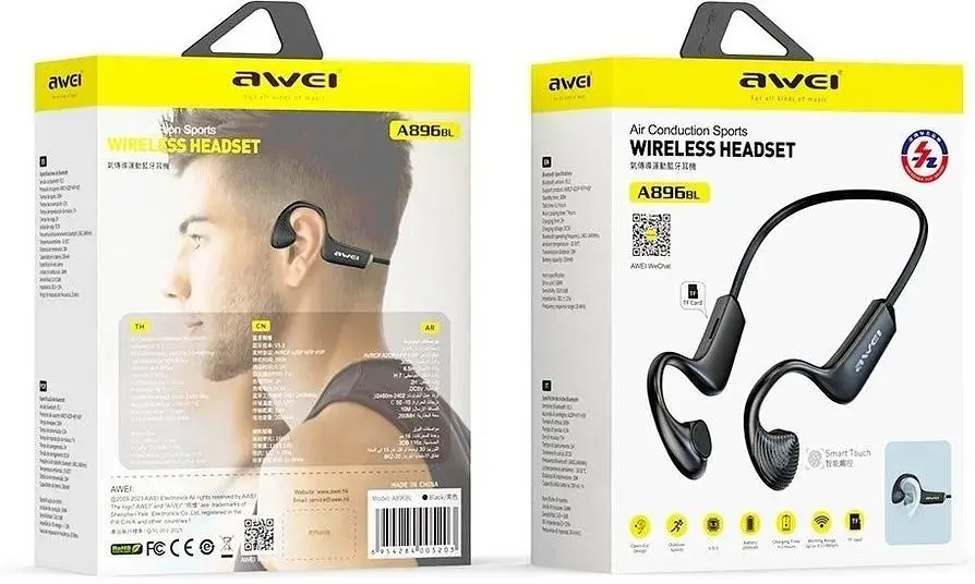 Спортивні Bluetooth навушники Awei A896BL з повітряною провідністю (Чорний) - фото 3