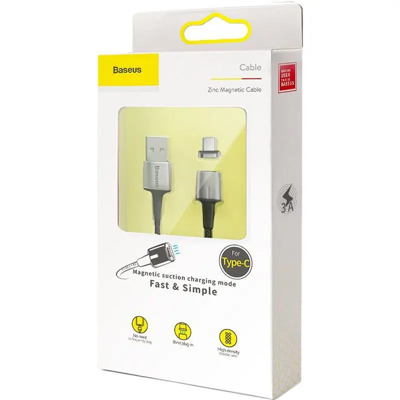 Кабель Baseus Zinc Fabric Magnetic Cable USB to Type-C 2A 2m CATXC-B01 Black - фото 3