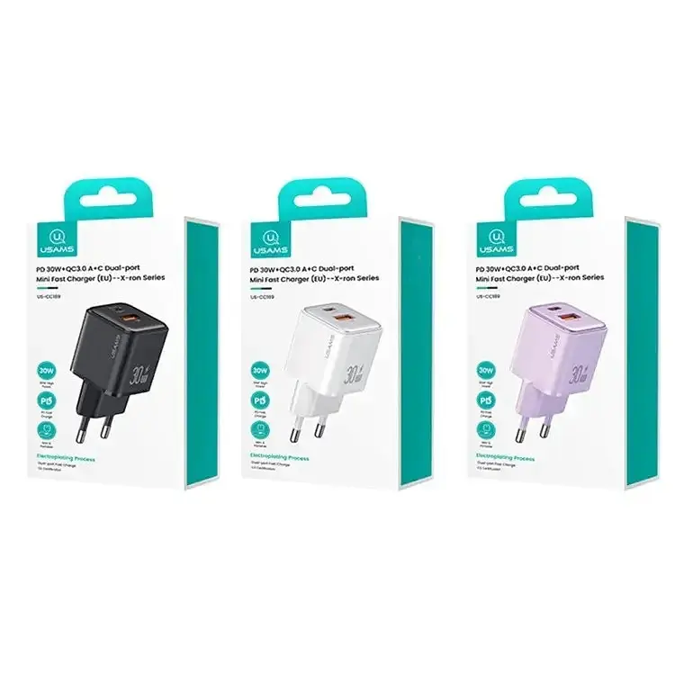 Мережевий зарядний пристрій Usams 30W Quick Charge 3.0 з швидкісною зарядкою (EU-вилка) Білий (6958444904962) - фото 4