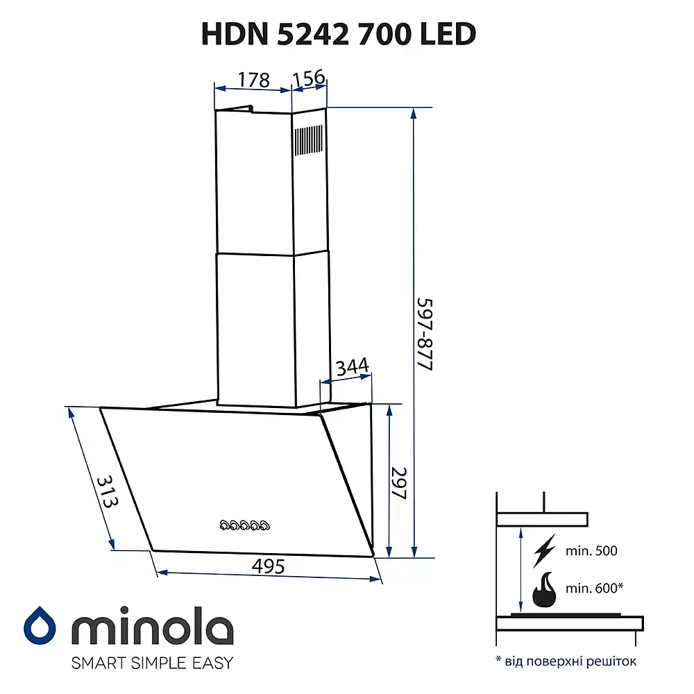 Витяжка декоративна похила Minola HDN 5242 BL 700 LED - фото 12