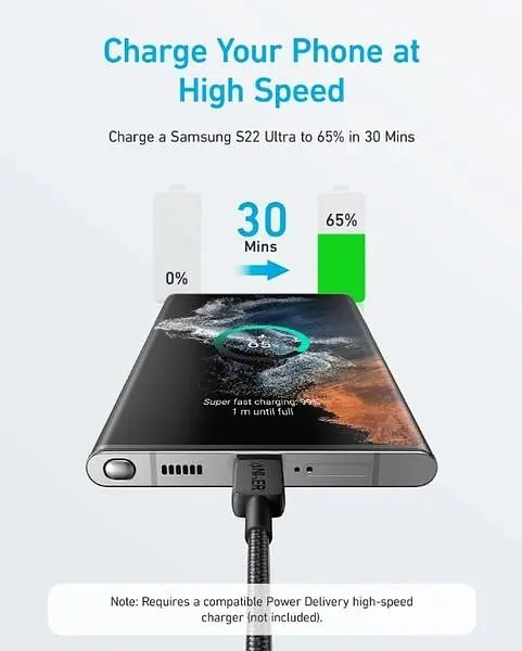 Кабель Anker 322 USB-C - USB-C, 1.8 м, Black (A81F6G11) - фото 4