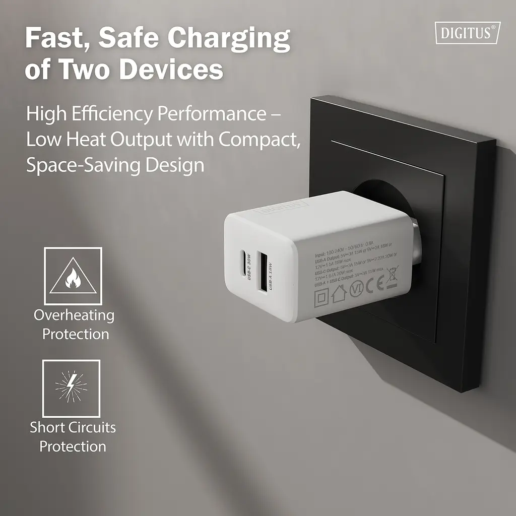 Digitus Зарядний пристрій GaN 1хUSB-C, 1хUSB-A, 30W - фото 8