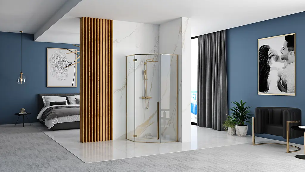 Душова кабіна Rea Diamond 90x90 gold REA-K4904, Золотий, Універсальна, прозорий - фото 4