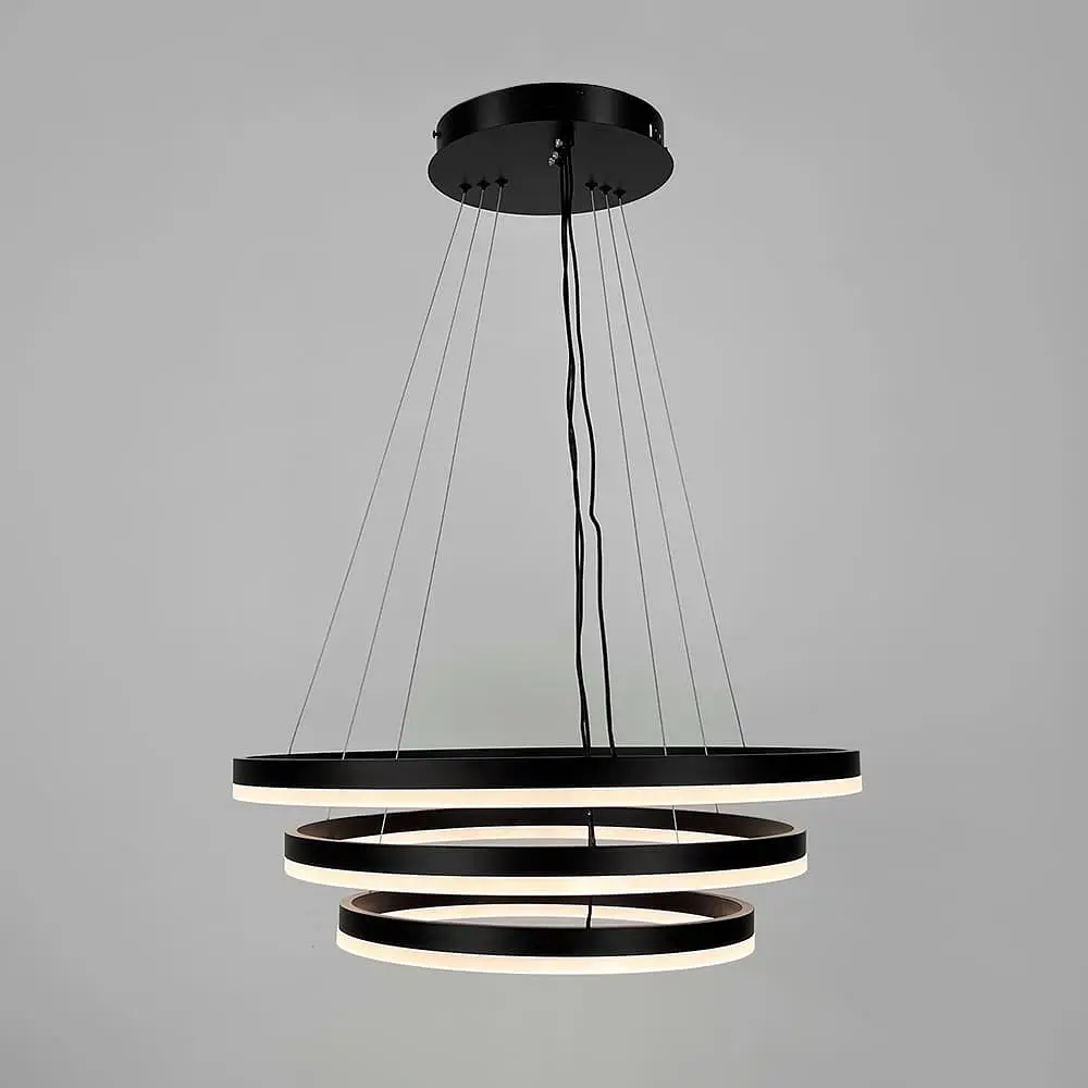 LED люстра на три кольца в черном каркасе 60+50+40 см Line F | Ст. G68-600+500+400 BK - фото 2