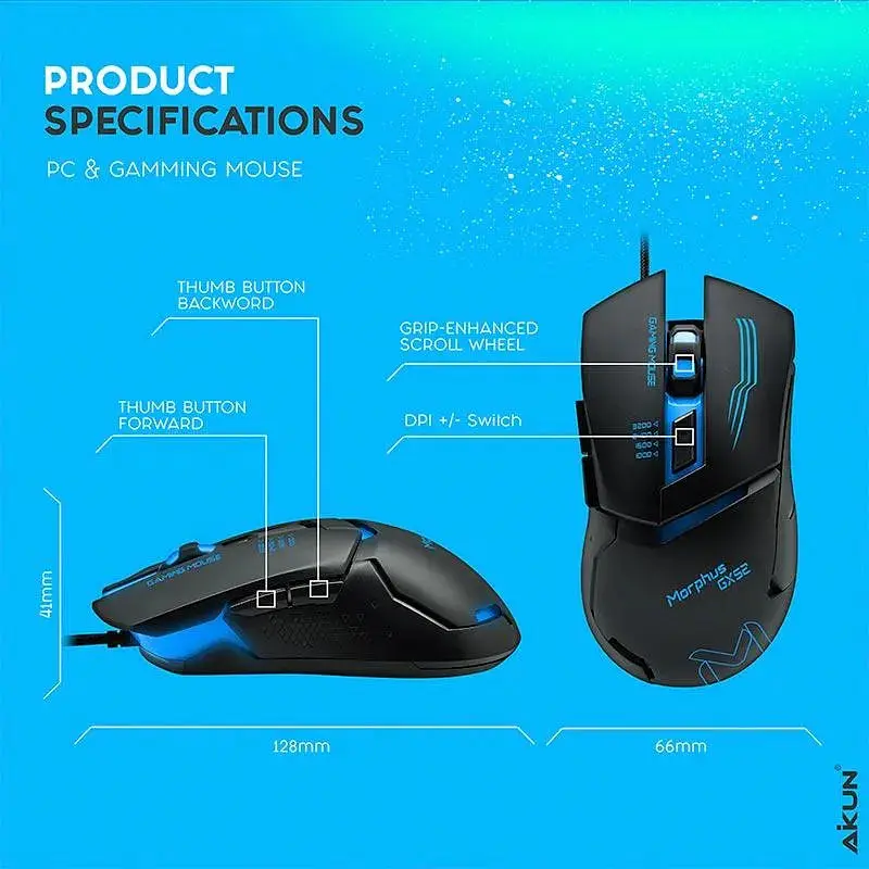 Миша Aikun Apparition Optical Gaming Mouse Backlight GX52 1000-3200DPI - фото 9