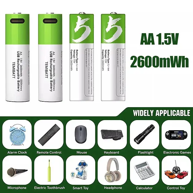 Акумулятор AA Smartoools 1700 mAh пальчиковий Li-Ion із вбудованою зарядкою Type-C 1.5V (19328) - фото 3