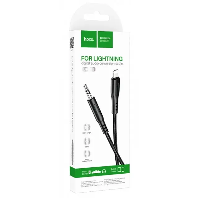 Кабель Hoco UPA18 Pisces Cable 3.5" to Lightning 1m Black - фото 2