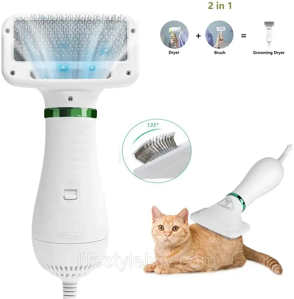 Фен-гребінець для вовни PET GROOMING DRYER WN-10 / Інструменти для грумінгу Переваги: 2 в 1 фен для волосся для домашніх тварин - фото 6