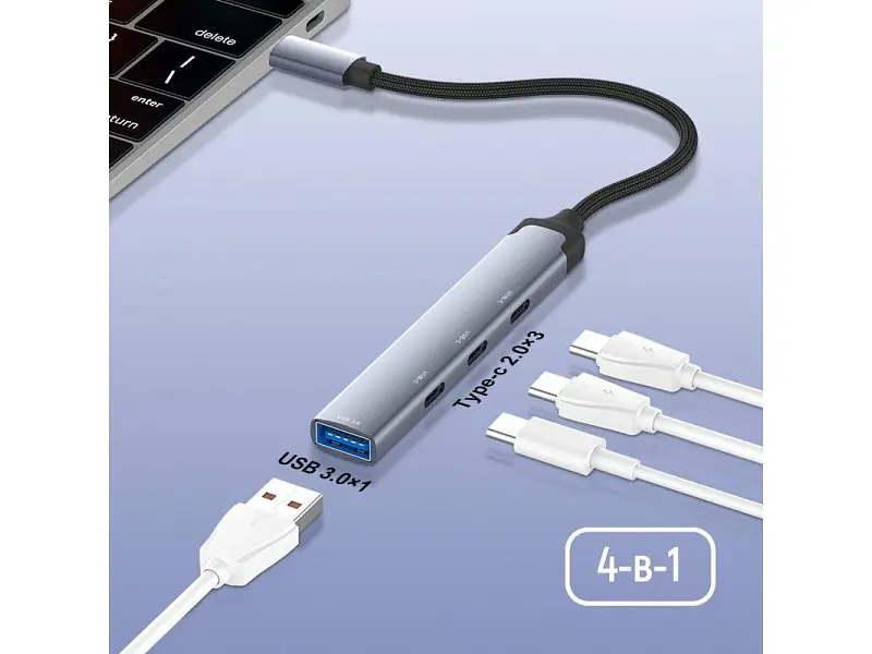 Мультипортовий адаптер ColorWay USB-C 4-in-1 USB-C2.0х3/USB3.0 (CW-HUB07) - фото 6